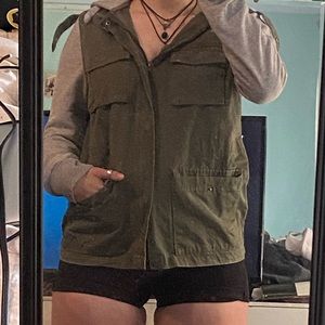 Army Green Jacket with Sweater Sleeves and Hood